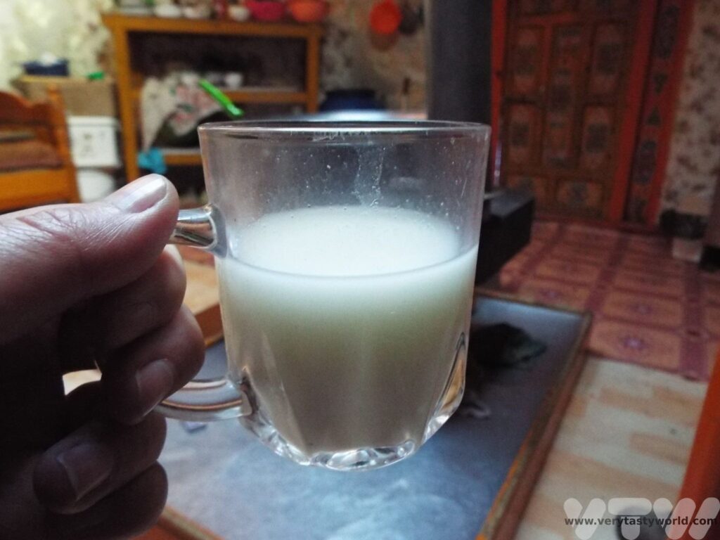 Drinking airag in a ger in Mongolia