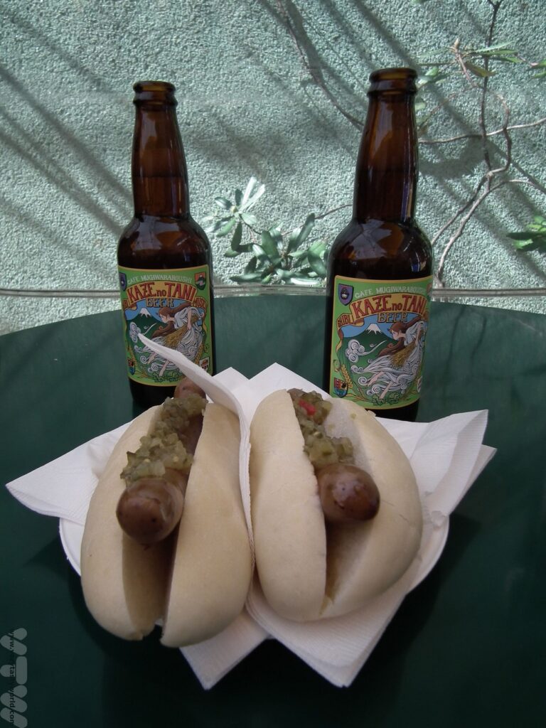 Studio Ghibli museum beer and hot dog at the cafe