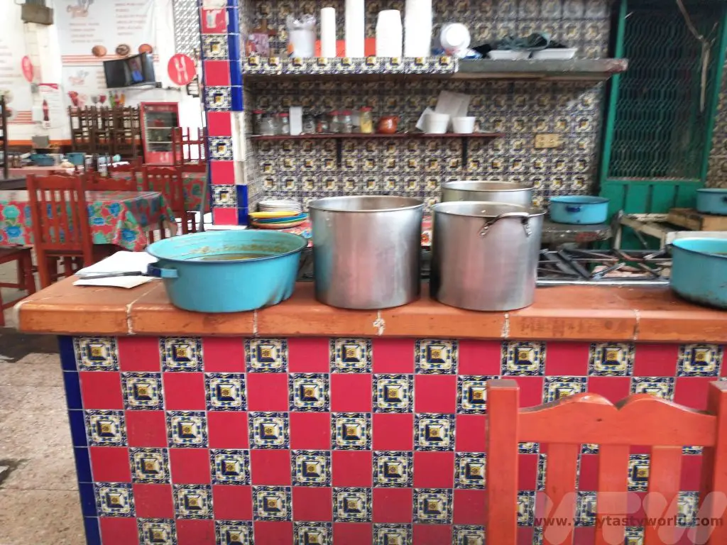 mole poblano stall at Puebla food market