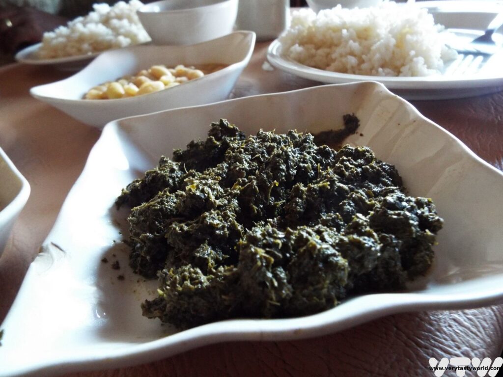 Henakisoa and ravitoto pork and cassava typically malagasy cuisine