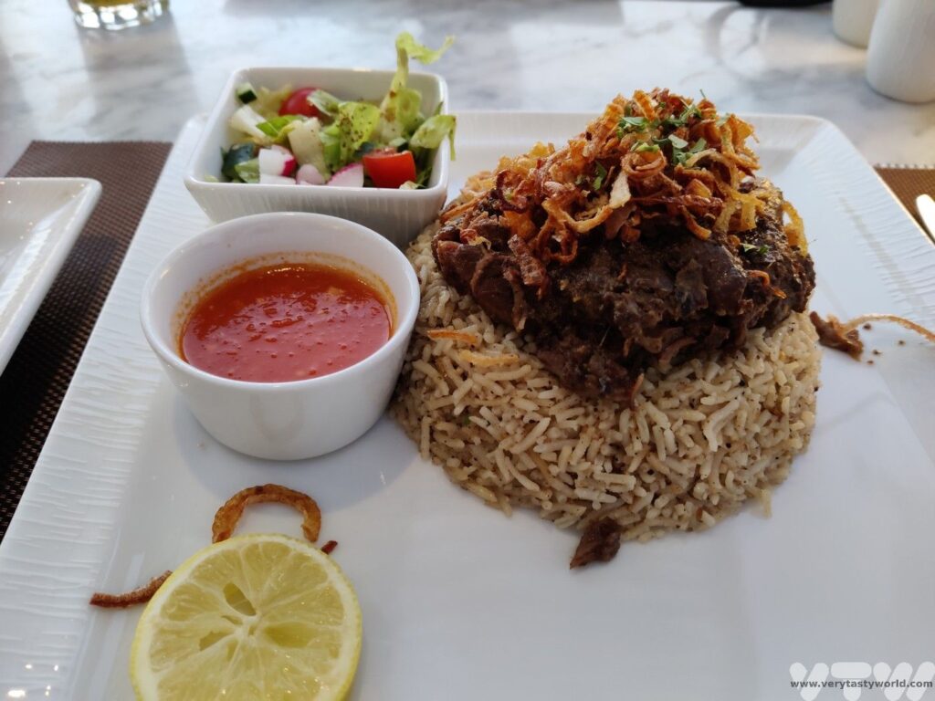 meat and rice in restaurant
