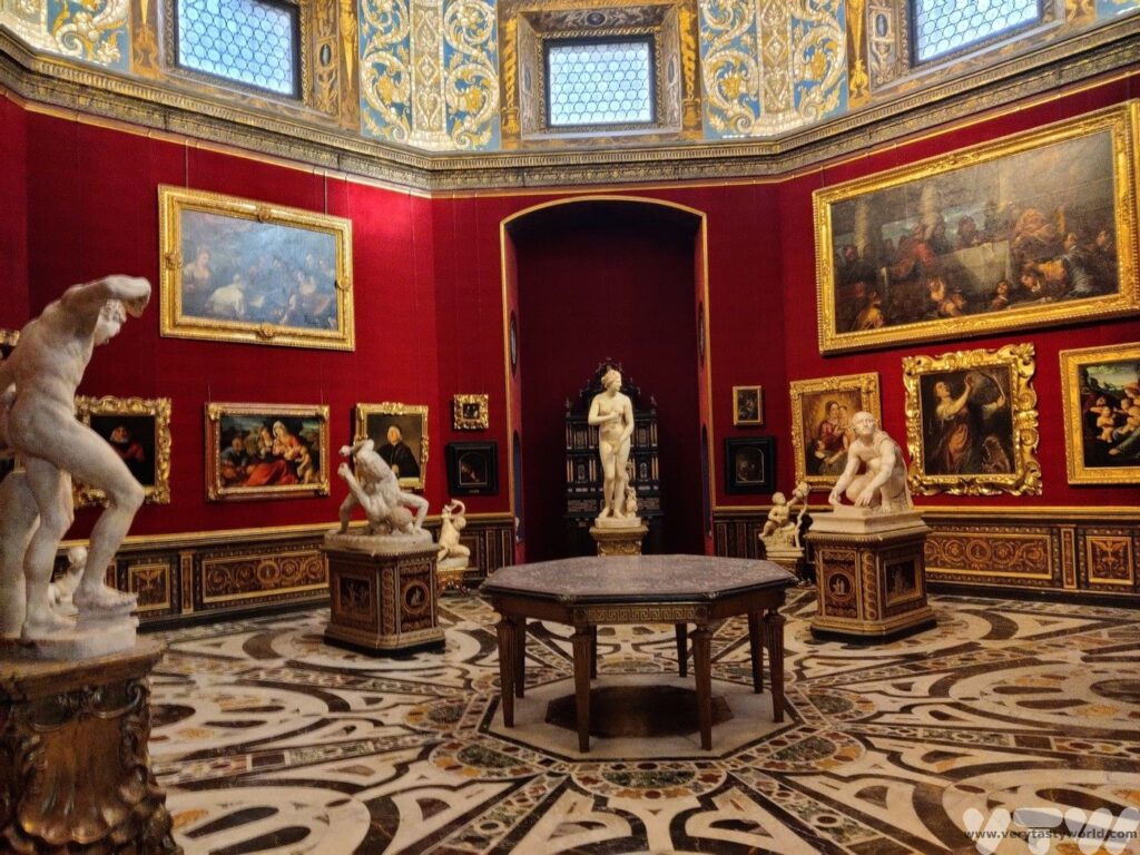 paintings and sculptures at the Uffizi gallery in florence