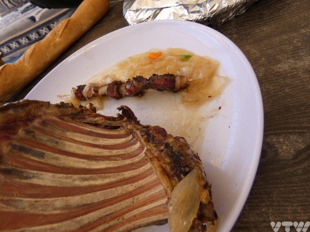plate with goat meat and kebab