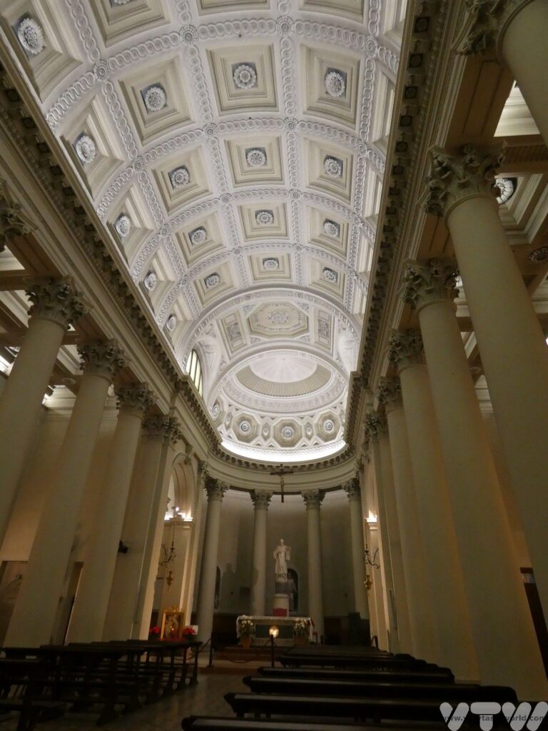 Interior of the Basilica del Santo in San Marino showing vaulted ceiling