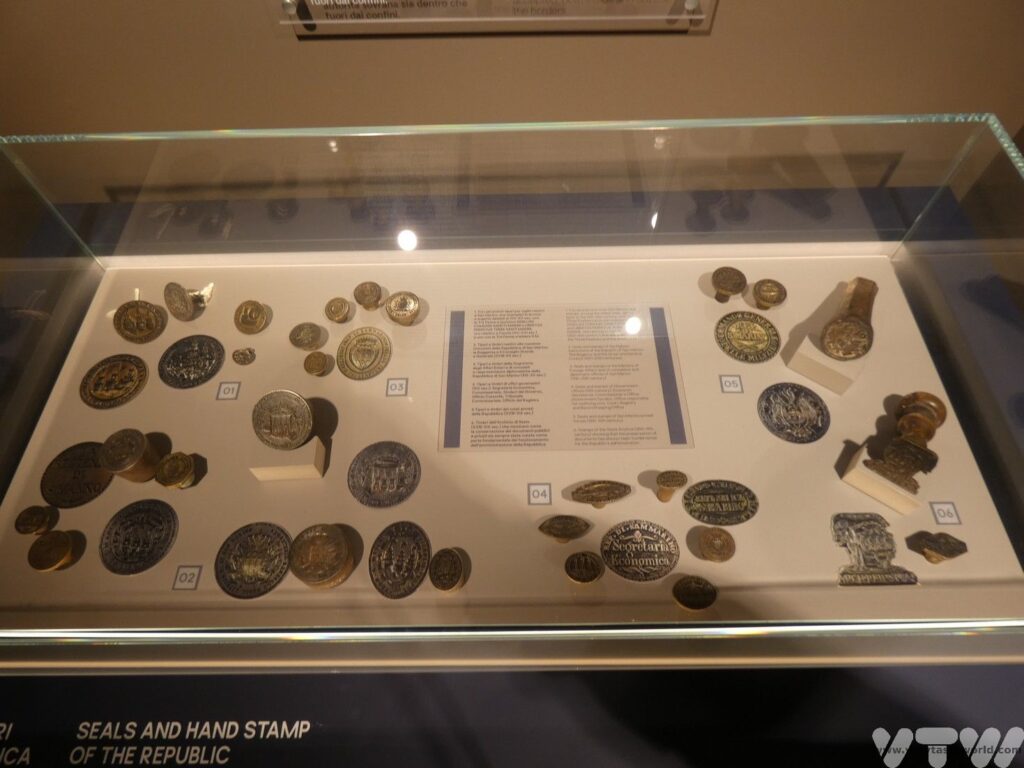 coin display in the san marino stamp and coin museum