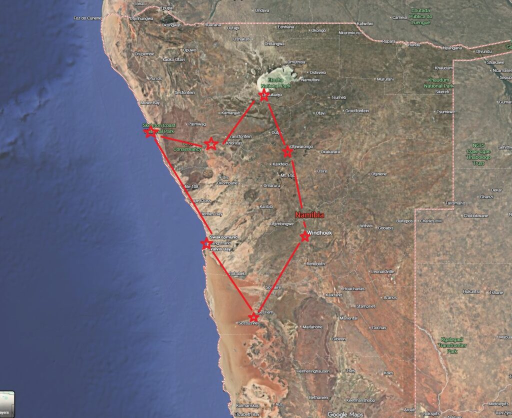 namibia road trip map
